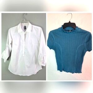 FCNY Classic White Womens Button Up Shirt And Wild Fable Green Crop Top Size M